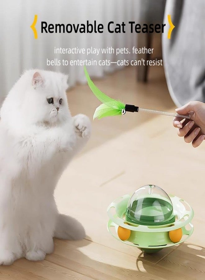 PET FUN لعبة قطط على شكل طبق طائر دوار مع ريشة قابلة للإزالة - لعبة تفاعلية تدور 360 درجة مع مسار للكرة وموزع للمكافآت للقطط المنزلية والقطط الصغيرة والحيوانات الأليفة الصغيرة، قطعة واحدة (قد يختلف اللون) - Image 3